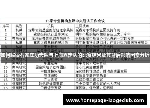 如何解读石家庄功夫队与上海嘉定队的比赛结果及其背后影响因素分析