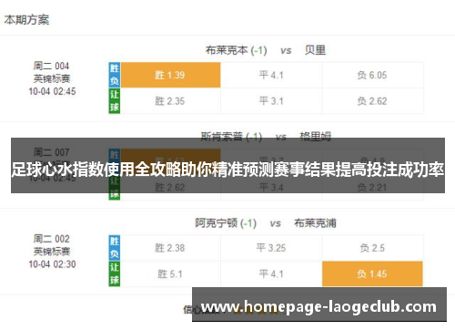 足球心水指数使用全攻略助你精准预测赛事结果提高投注成功率